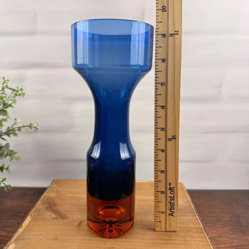 Aseda B5/610-B Bo Borgstrom Swedish Art Glass Vase Blue Orange MCM